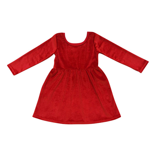 GLD0335 Kids Girls Red Velvet Christmas Long Sleeve Dress