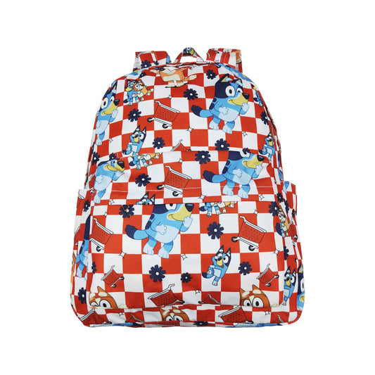 BA0179  Kids Girls Backpack Cartoon Dog Red Checker School Bag
