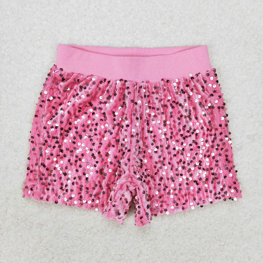 SS0350 Baby Girls Light Pink Sequin Shorts With Lining