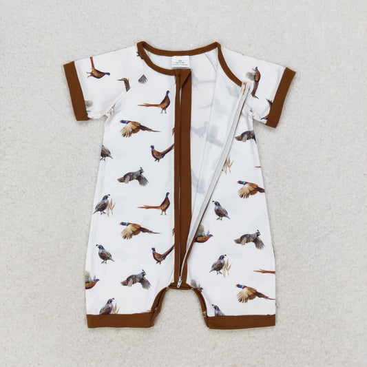 Newborn Baby Boys Wild Bird Short Sleeve Zipper Romper