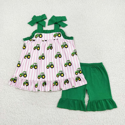 GSSO1222 Baby Girls Summer Tractors Top and Shorts Set