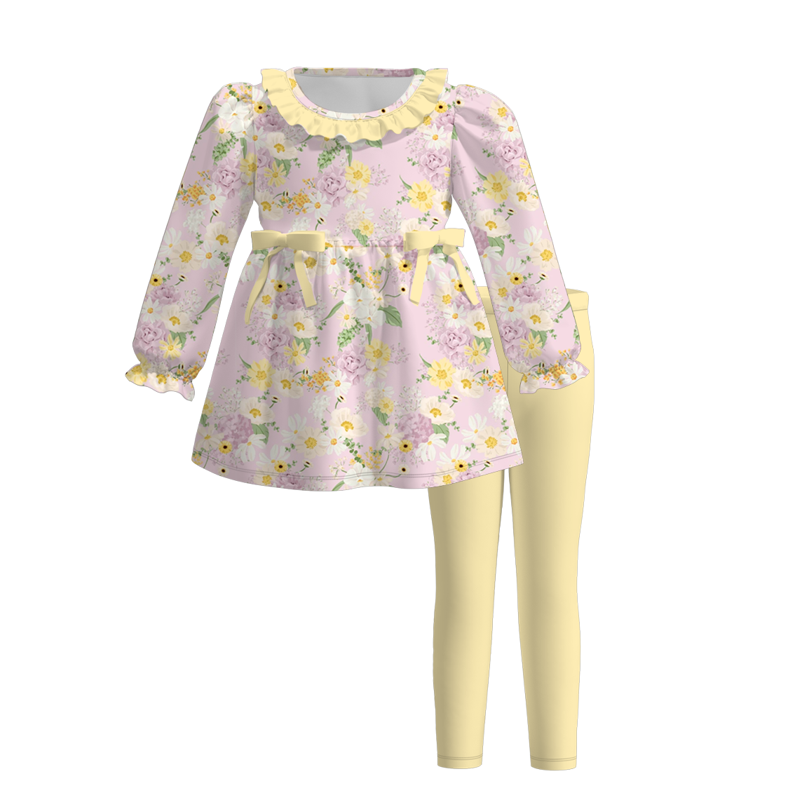 Baby Girls  Yellow Flower Tunic Top  Pants Outfit Preorder 3 MOQ
