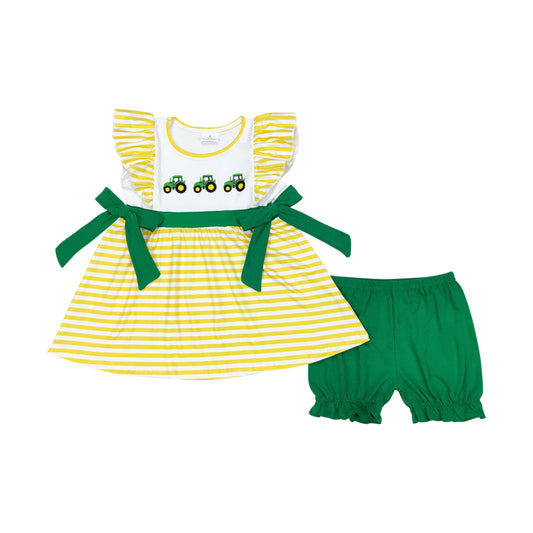 Baby Girls Summer Tractors Yellow Striped Top and Shorts Set