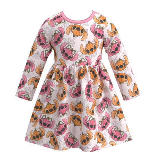 Baby Girls Halloween Cartoon Pumpkin Long Sleeve Dress Preorder 3 MOQ
