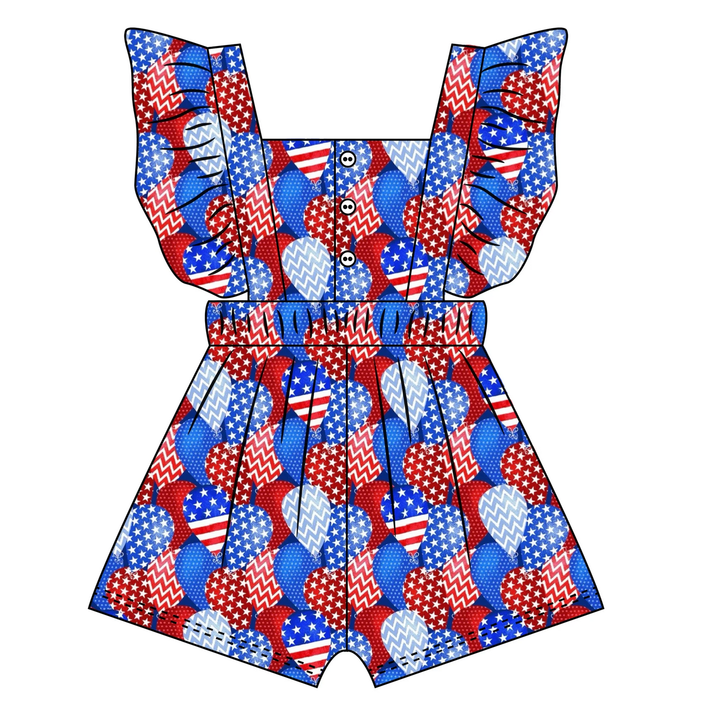 (5MOQ) Baby Girls  July 4th Balloon Jumpsuit Pre-order