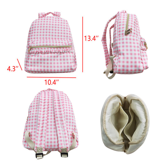 Kids Baby Girls Pink Blue Gingham Backpack School Bag