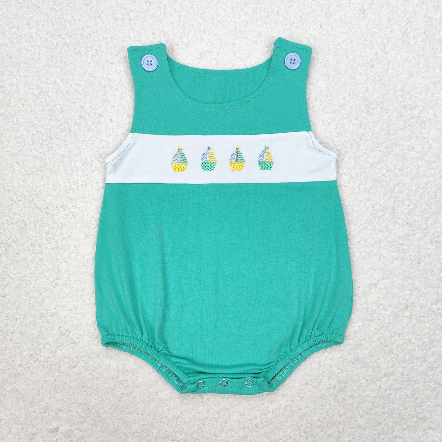 Baby Boys Summer Embroidery Sailboat Romper