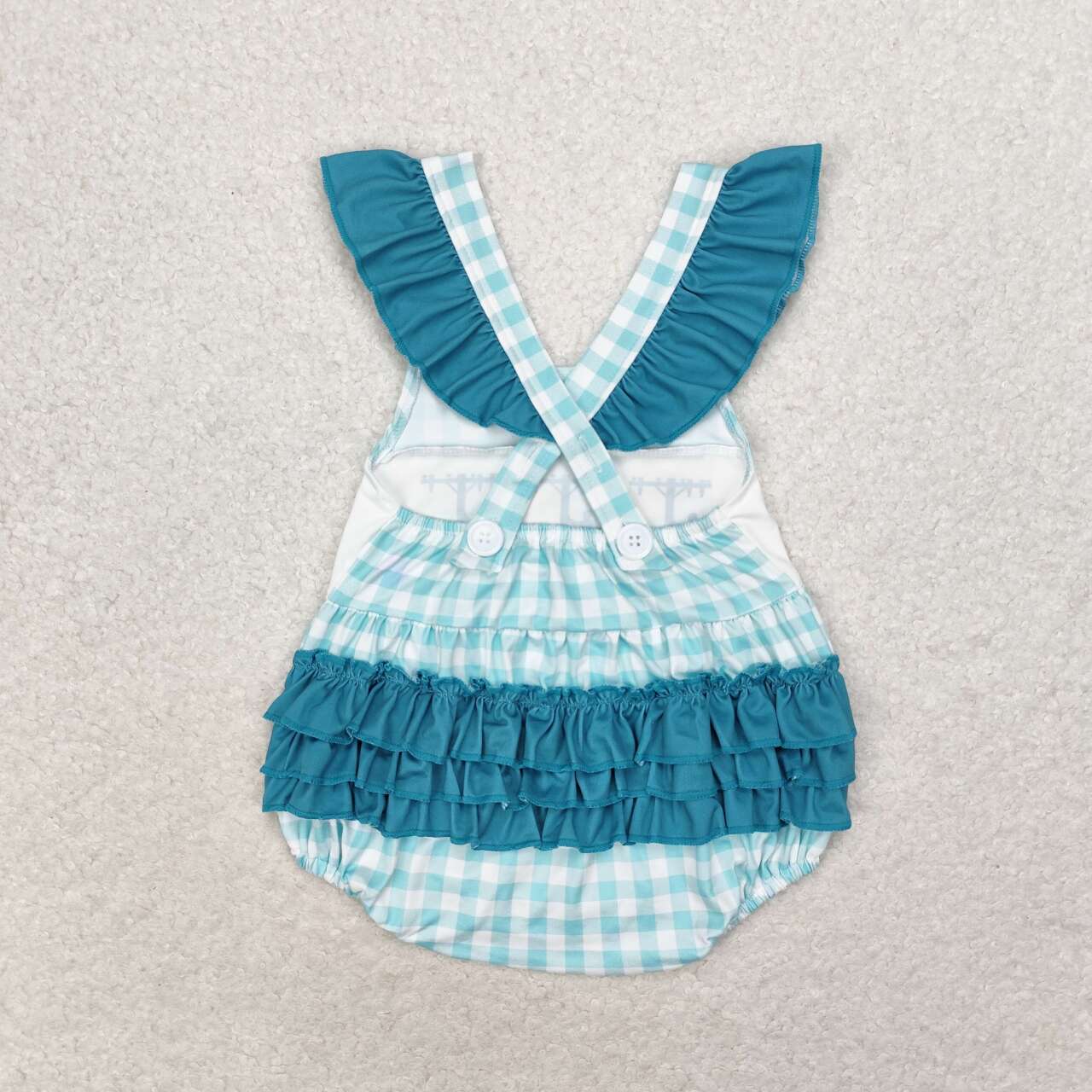 Baby Girls Green Checkered Line Workers Summer Straps Rompers