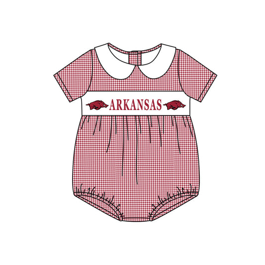(5MOQ)  Football Team Red Gingham Baby Boys Suit Romper  Pre-order