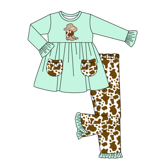 Baby Girls Western Boots Cow Print Pants Set Preorder 3 MOQ