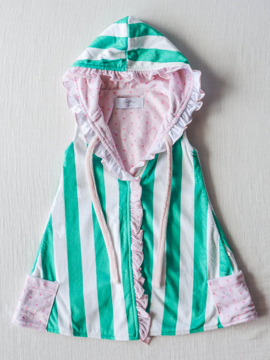 Baby Girls Green Striped swimming coverup (5 MOQ) Pre order