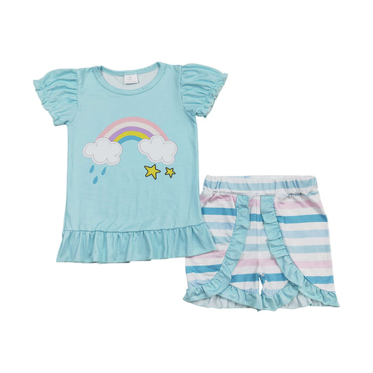 Baby Girls Summer Rinbow Ruffle Shorts Set
