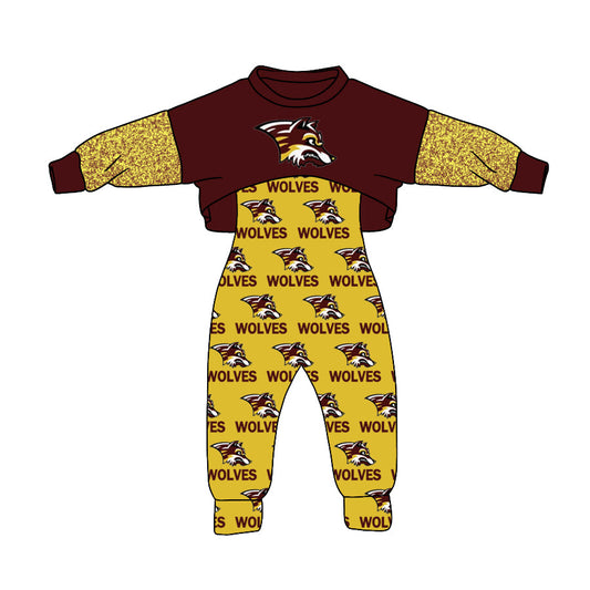 3 MOQ  Wolves Football Team Girls Top and Jumpsuit Outfit