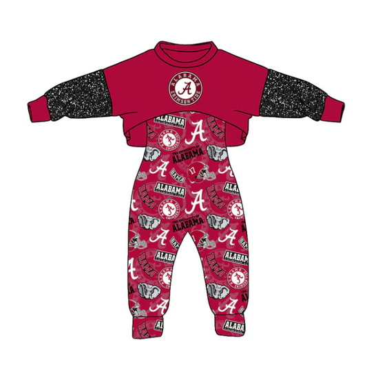 3 MOQ  Aliabama Football Team Girls Top and Jumpsuit Outfit
