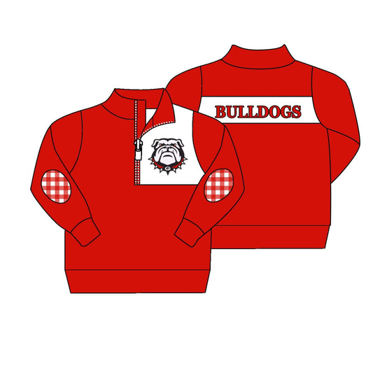 3 MOQ  Kids Bulldog football team red pullover top