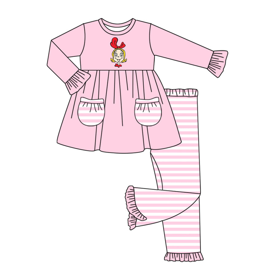 Baby Girls Christmas Pink Striped Pants Set Preorder 3 MOQ