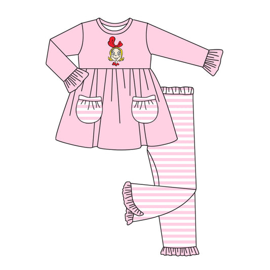 Baby Girls Christmas Pink Striped Pants Set Preorder 3 MOQ