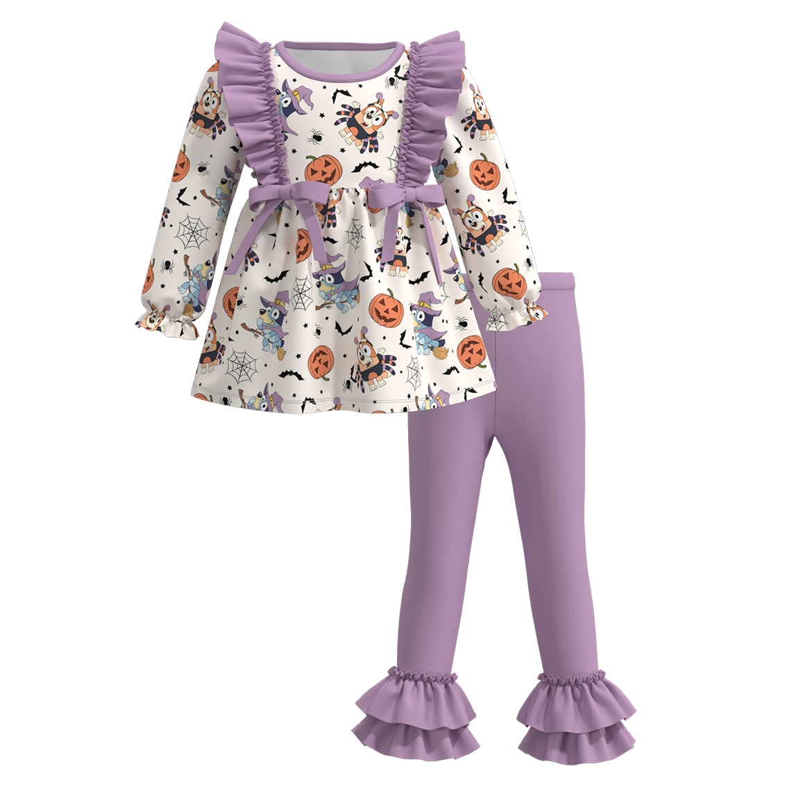 Baby Girls Halloween Cartoon Dog Pumpkin Long Sleeve Pants Set Preorder 3 MOQ