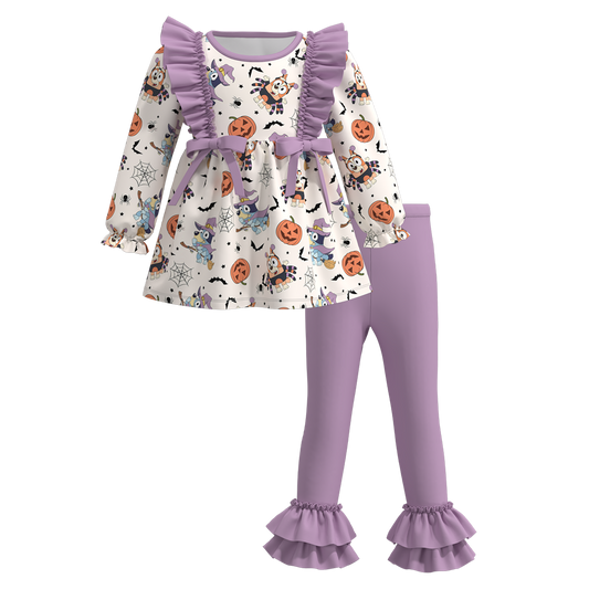 Baby Girls Halloween Cartoon Dog Pumpkin Long Sleeve Pants Set Preorder 3 MOQ