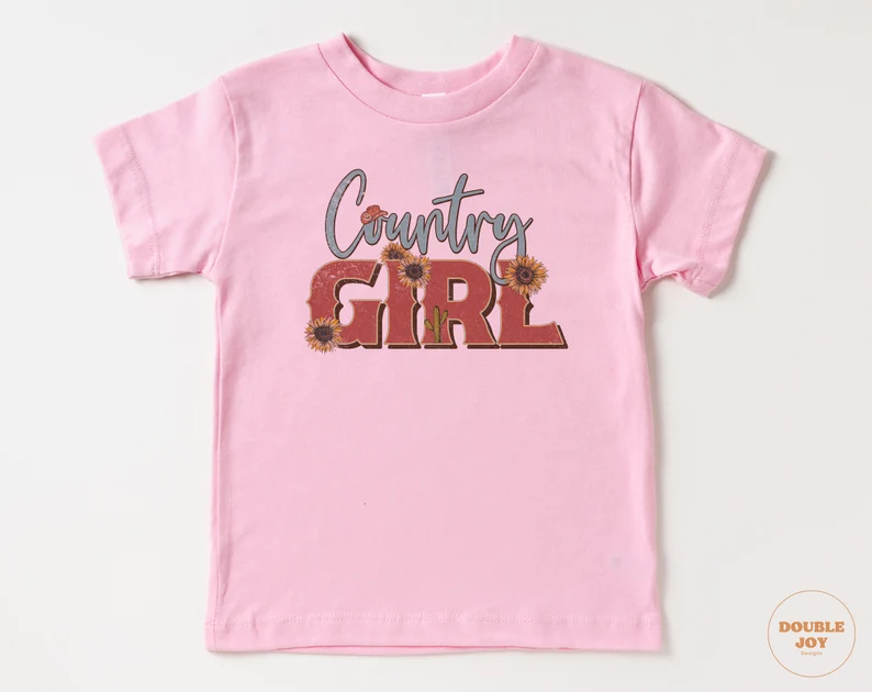 Baby Girls Country Girl Pink Short Sleeve T-shirt Top Preorder 3 MOQ