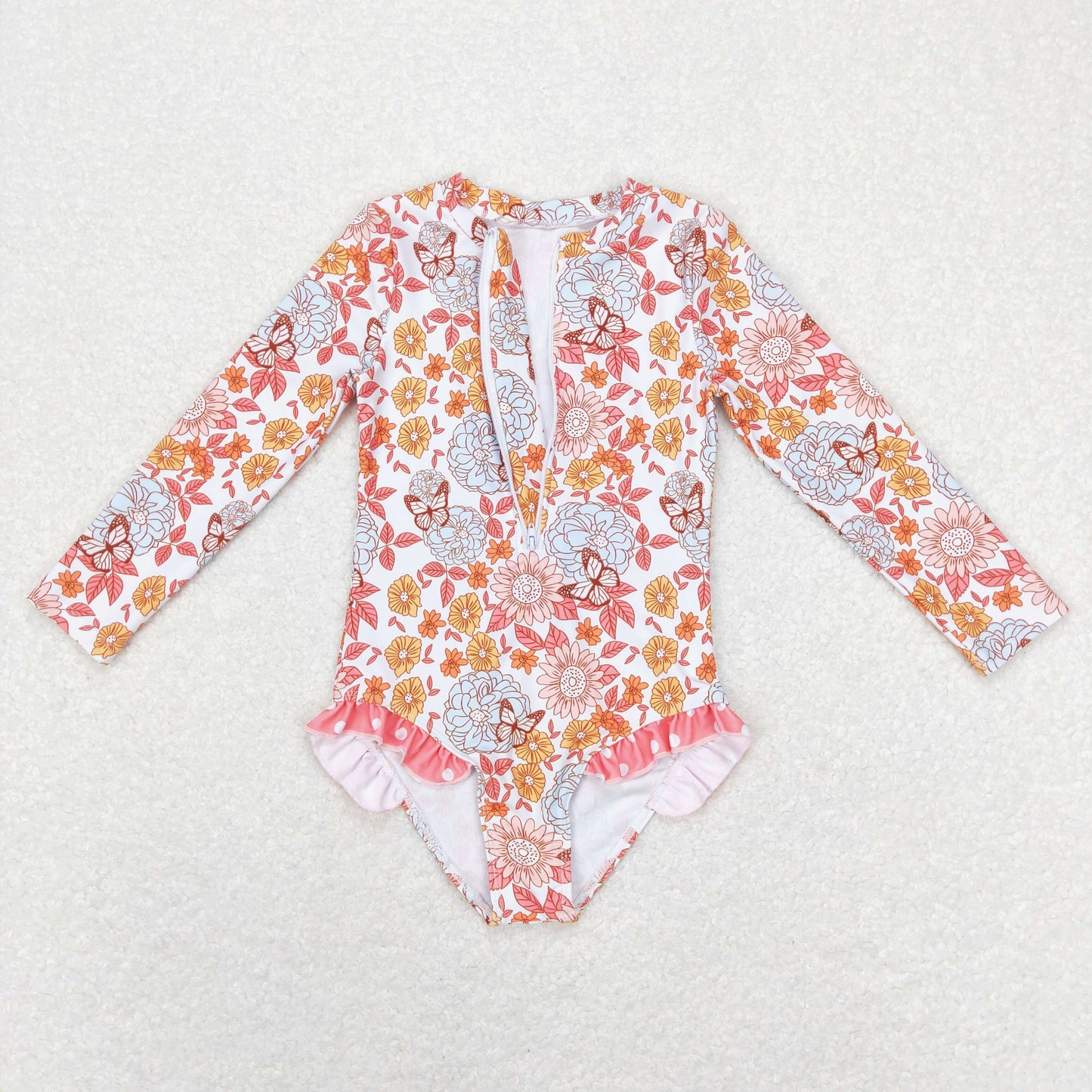Baby Girls Long Sleeve One-piece Floral Swimsuits