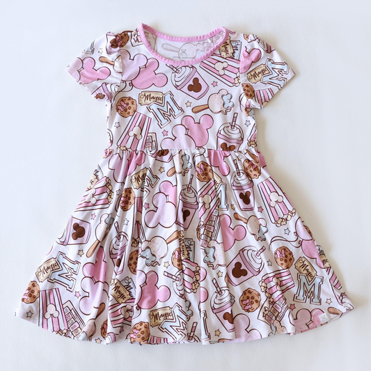 Baby Girls Summer Cartoon Mouse Short Sleeve Dress  (MOQ 3)