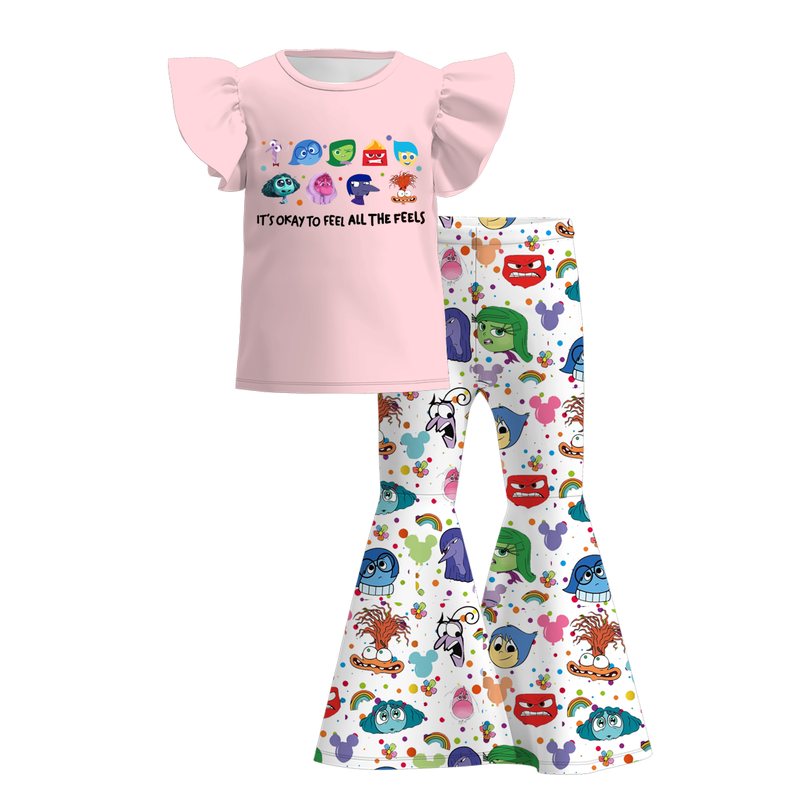 Baby Girls  Cartoon Pink Top and Bell Bottom Pants Set Preorder 3 MOQ