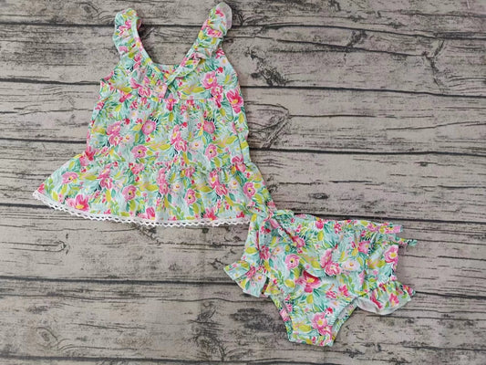 Baby Girls Colorful Flower Swimming Suit Two-piece  (MOQ 5 ) Pre order