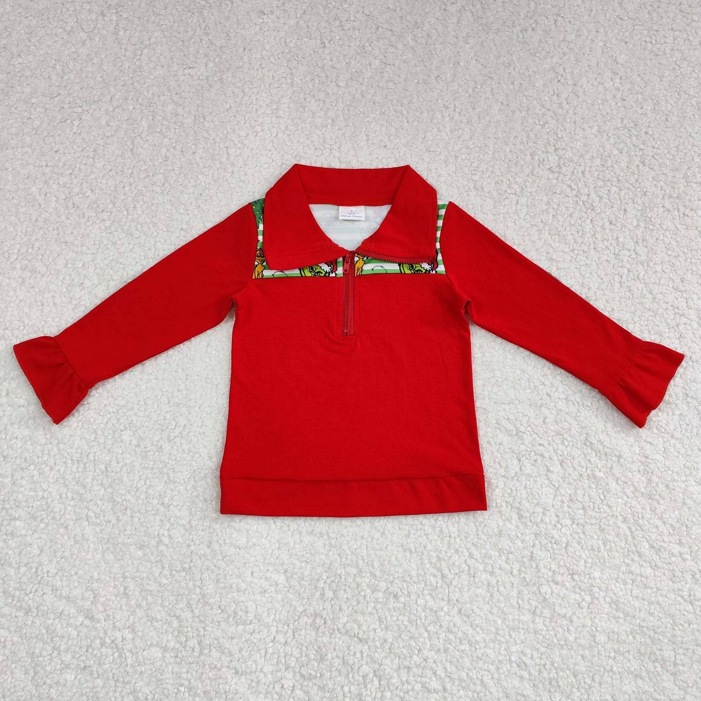 Baby Girls Christmas Green Face Long Sleeve Pullover Top