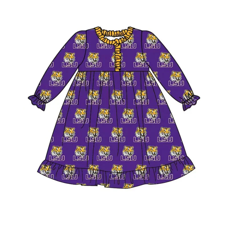 LSU baby girl team purple long sleeve summer dress 3 MOQ