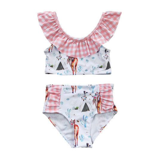 S0117 Baby GIrls Horse Print Two Piece Swimsuit