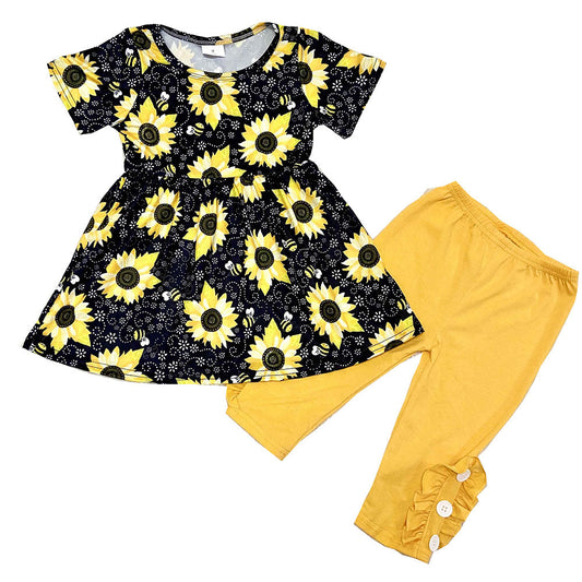 Sunflower Tunic Top Yellow Pants Kids Girls Boutique Outfit