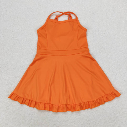 S0442 Baby Girls Orange Length Active Wear Dresses