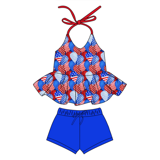 (5MOQ) Baby Girls  July 4th Balloon Shorts Outfit Summer Pre-order