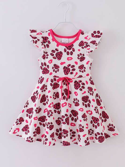 3 MOQ  Baby Girls Hot Pink Leopard Paw print Dress