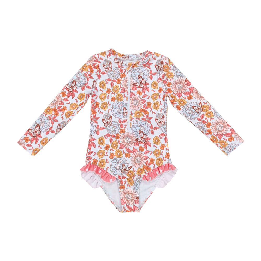 Baby Girls Long Sleeve One-piece Floral Swimsuits