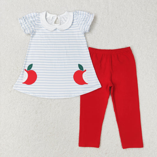 Kids Girls Back To Schook Apple Red Leggings Outfit
