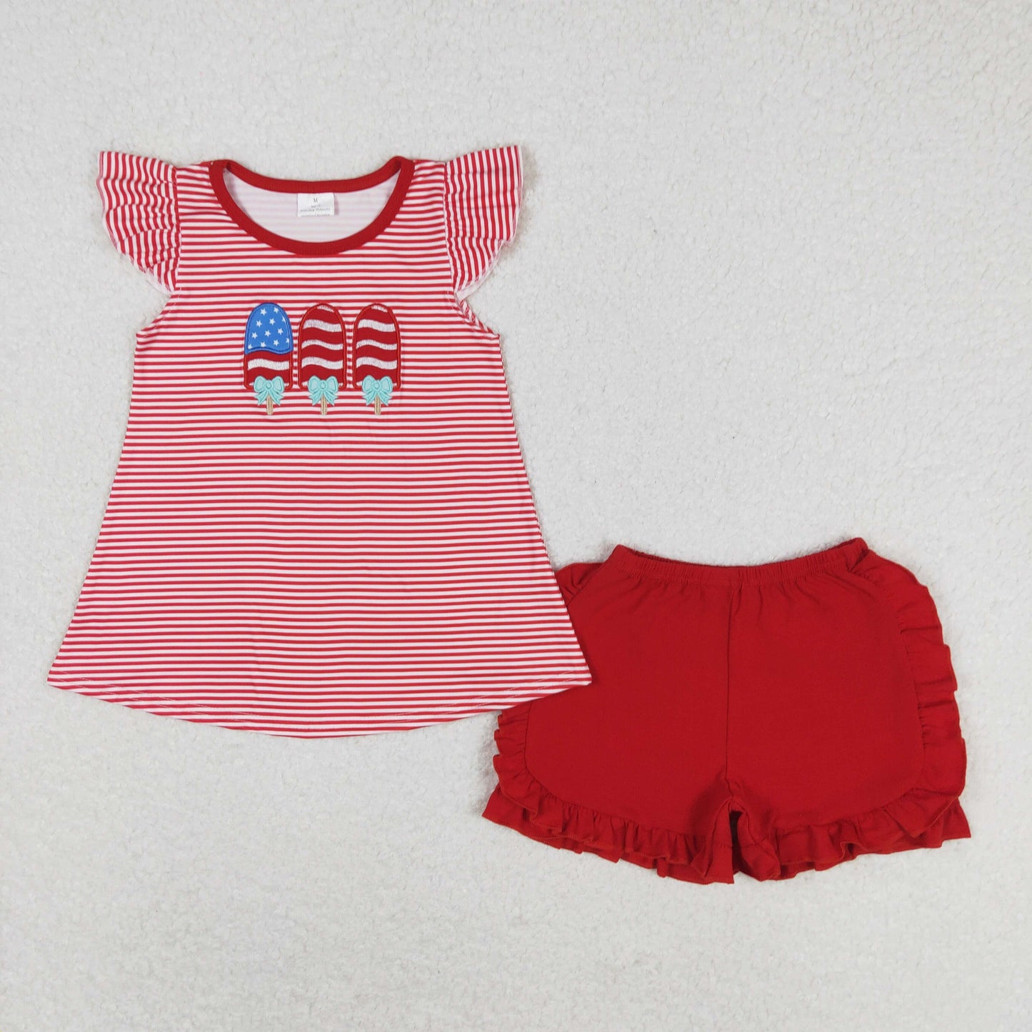 Baby Girls Summer Outfit July 4th Embroidery Popsicle Set