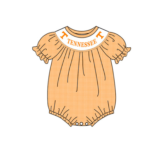 (5MOQ)  Football Team Orange Gingham Baby Girls Suit Romper  Pre-order
