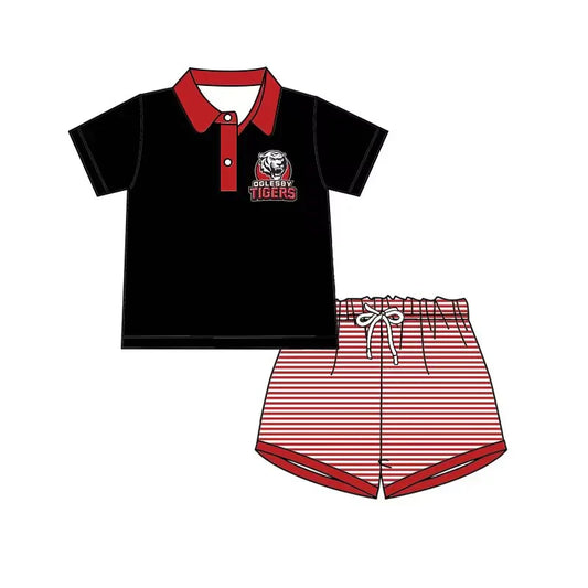 TIGERS Summer team boys black top red striped shorts suit 3 MOQ