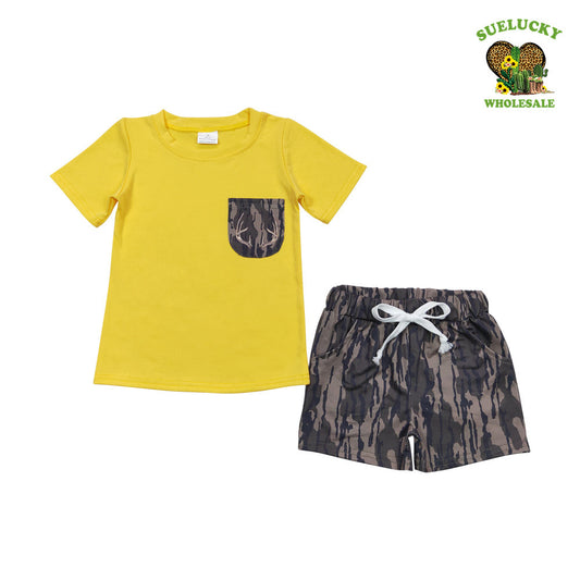 Summer Baby Boys Yellow Top Camo Shorts Set