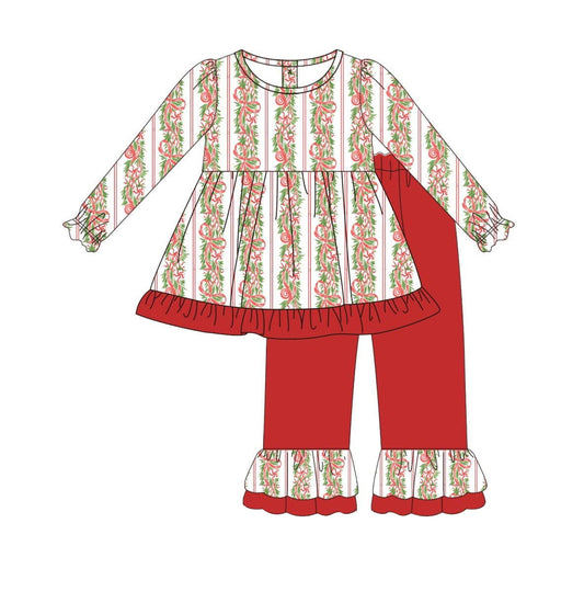 GLP1437 Baby Girls Christmas Mint Berry Candy Cane Pants Set Preorder