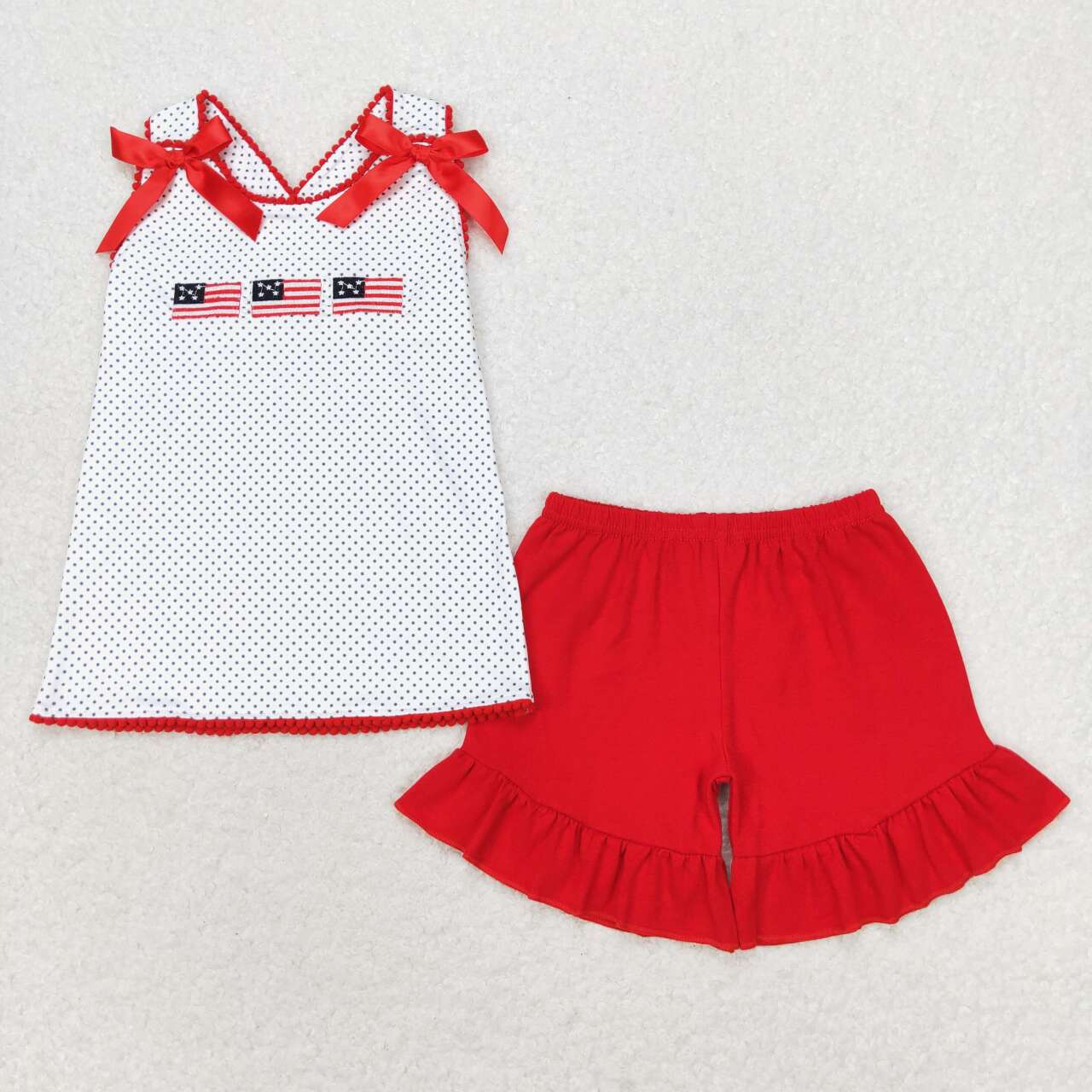 GSSO1414 Baby Girls July 4th USA Flag Tank Top Ruffle Shoets Set