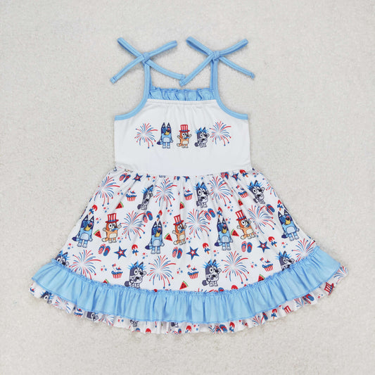 GSD1069 Baby Girls July 4th Cartoon Dog Strap Dress