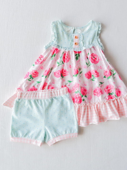 5 MOQ  Baby Girls Summer Floral Boutique Outfit