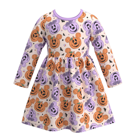Baby Girls Halloween  Cartoon Mouse Pumpkin  Long Sleeve Dress Preorder 3 MOQ
