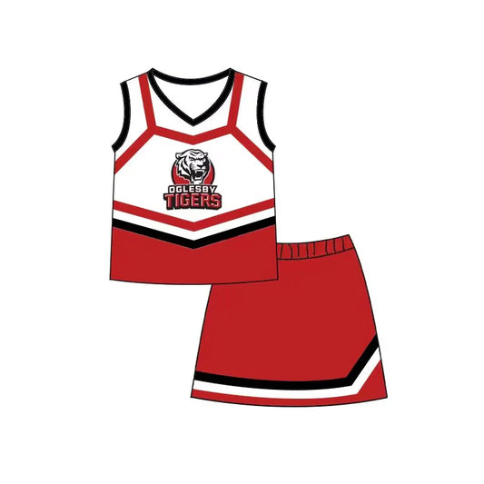 TIGERS baby girl clothes team red in a cheer outfit summer sets 3 MOQ