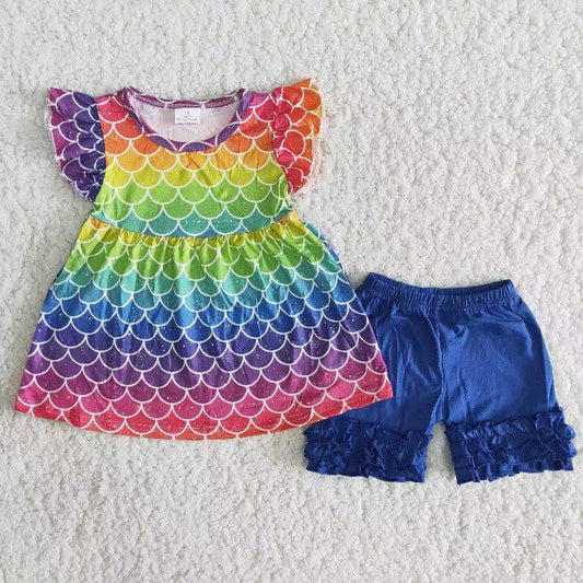 A7-4 Baby Girls Colorful Scale Shorts Set