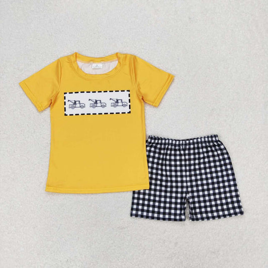 BSSO0820 Baby Boys Yellow Top  Black Ginghim Shorts Set