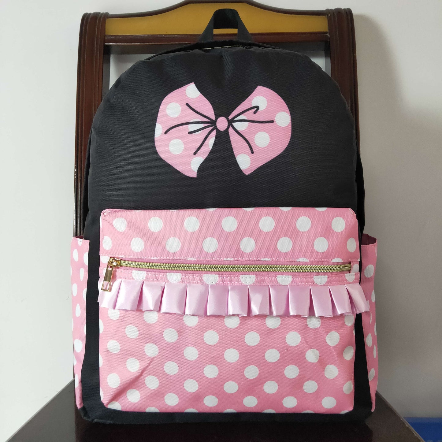 BA0183 Baby Girls Cute Cartoon Pink Polka Dot Packback School Bag